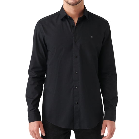 Avva Men's 100% Cotton, Regular Fit, Long Sleeve, Classic Collar, Burning Oxford Shirt, Large, Black