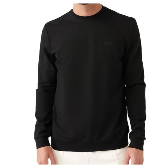 Avva Men's Crew Neck, Slim Fit, Long Sleeve SweatShirt, Small, Black
