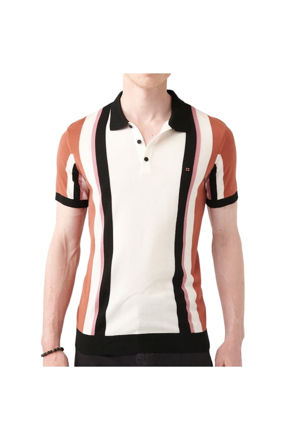 Men's Slim Fit, Short Sleeve, Polo Neck, Sweater-Knitwear T-Shirt, Medium, Brick Red