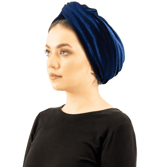 Avvexa Blue Reversible Full Head Hair Scarf Wrap, Cord Velvet Turban, Headcover Head Wrap for Women, Self-tie hijab , Best Gift for Mom, Chemo Gift Idea, Mothers Day Gifts