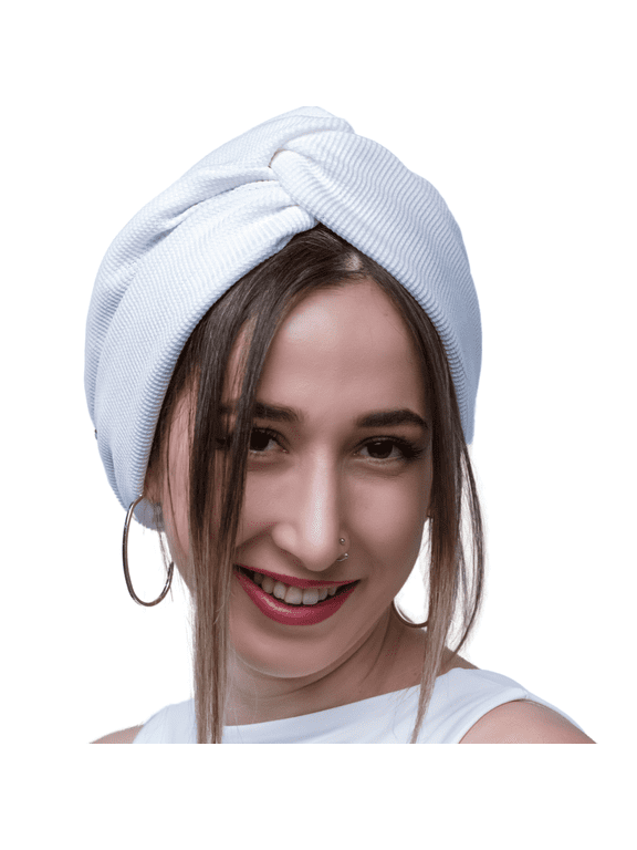 White Lightweight pre-tied headwrap, Self-tied turban, Strechy pre-tied wrap, Minimalist twist turban, Alopecia cap, Easy-On Chemo Head Scarf Band