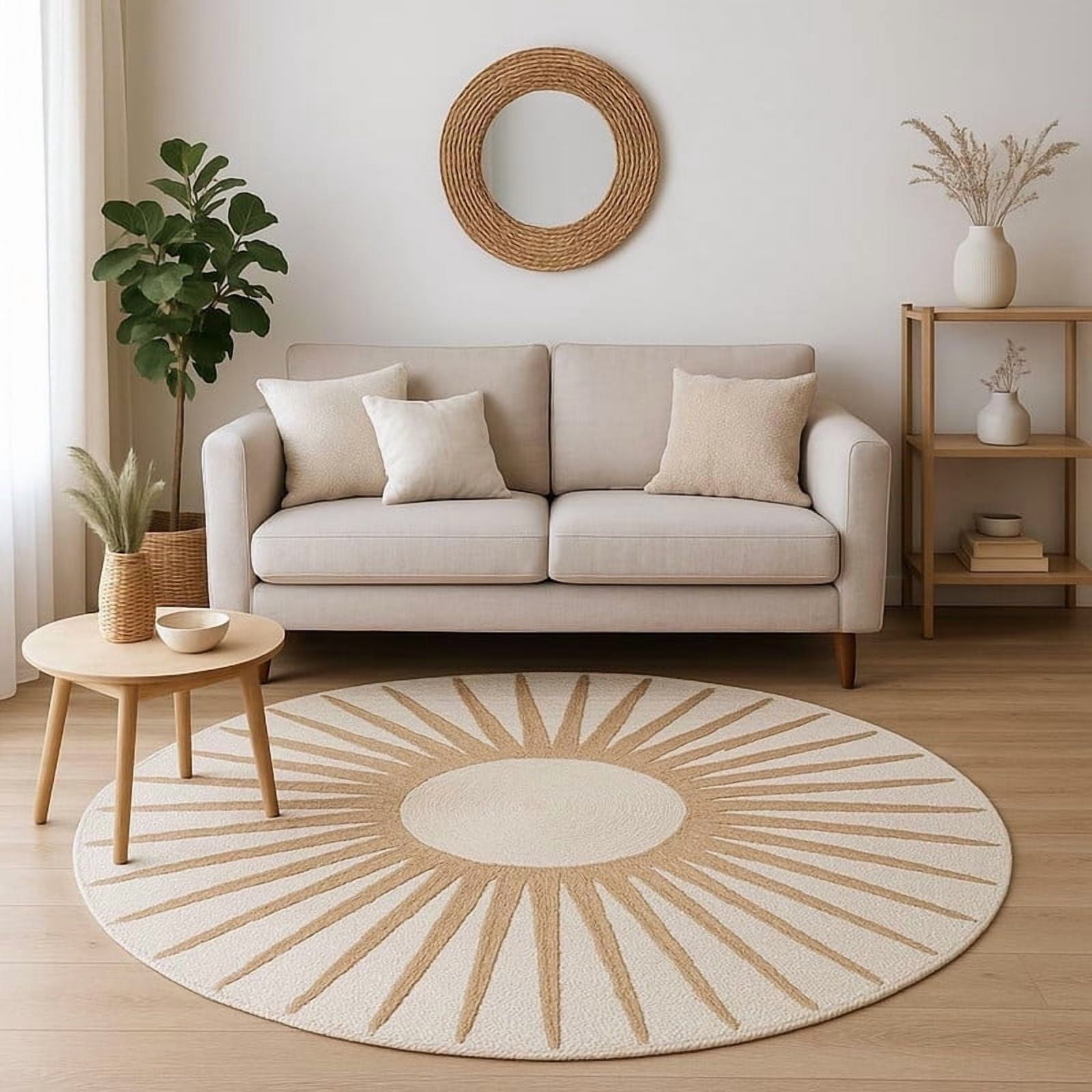 Avyay Rugs Rugs and Decor LLC Sun Braided Beige Sunburst Area Rugs, 10' Round, Handmade