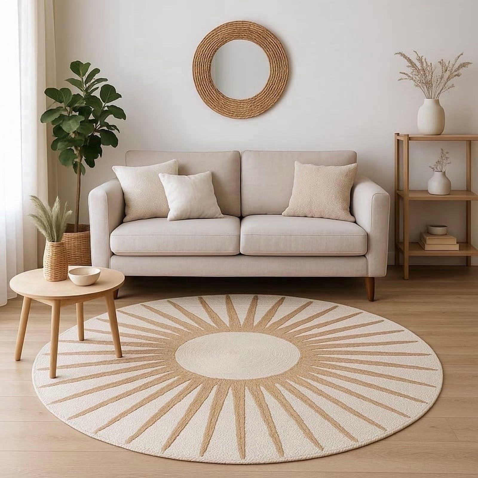 Avyay Rugs Handwoven Jute Round Area Rug, 4' Round, Natural Beige, Indoor Use