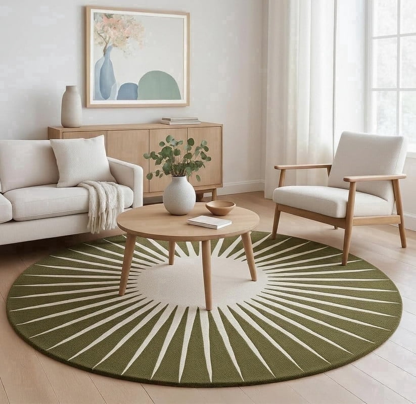 Modern Sun Rug AVYAY RUGS Rugs and Decor LLC Sun Tufted Green Sun Area Rugs, 8' Round ...