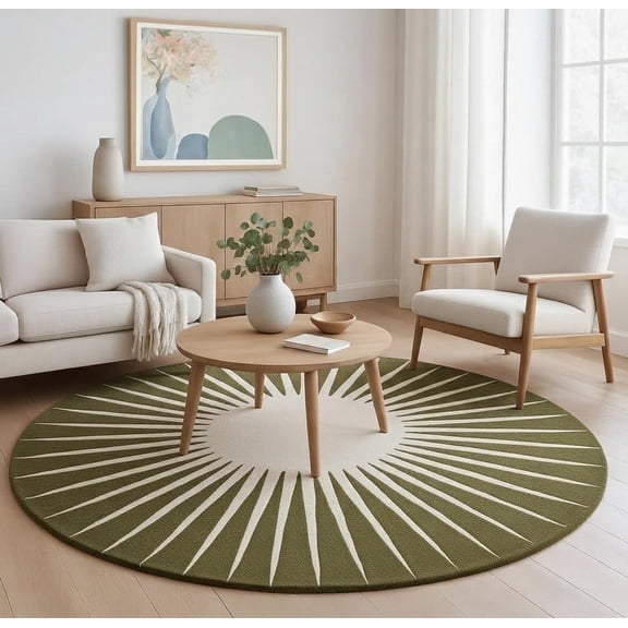 Avyay Rugs Traditional Tufted Moss Green Sun Area Rugs, 9' Round, 100% NZ Wool, Thick and Soft