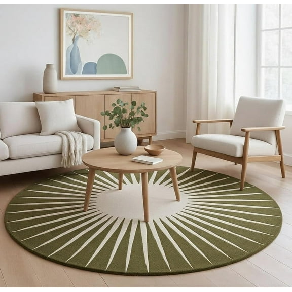 Avyay Rugs Modern Moss Green Round Area Rug – Hand-Tufted 100% NZ Wool, Thick & Soft Circular Carpet for Living Room, Bedroom & Dining Room (4' Round)