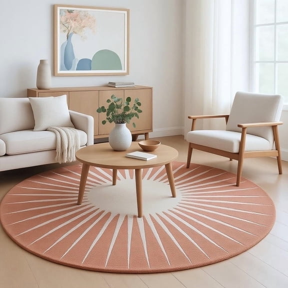 AVYAY RUGS Traditional Tufted Pink Sun Area Rugs, 9' Round, Hand-Tufted 100% NZ Wool