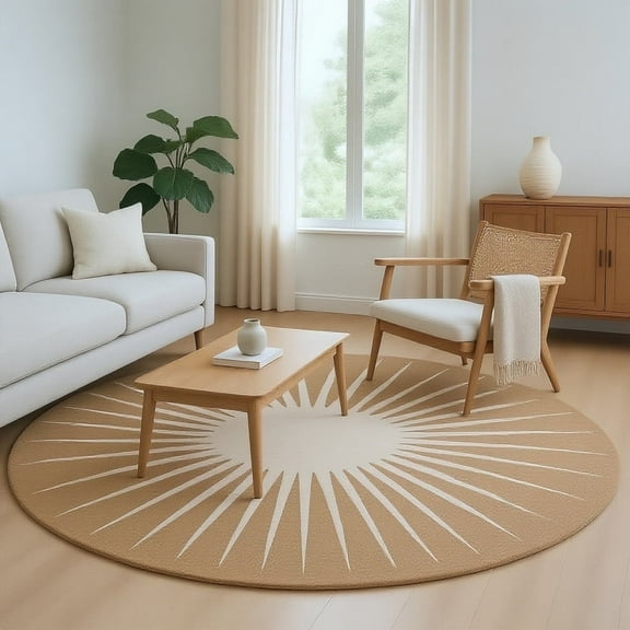 Avyay Rugs Handmade Round Wool Area Rug – Soft & Thick 100% NZ Wool Carpet, Modern Neutral Style, 7 ft Round