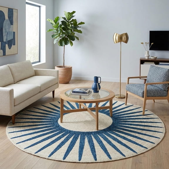 Avyay Rugs Braided Blue Sun Area Rugs, 3' Round, Handmade Jute