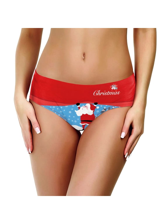 Womens Christmas Briefs Snowman Graphic Elastic Waist Bikini Cut Underwear Gift Box Print Mid Rise Everyday Panties