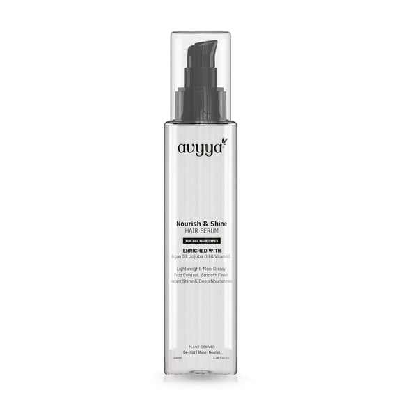 Avyya Nourish and Shine Hair Serum for Dry, Frizzy and Damaged Hair with Argan and Jojoba Oil, Frizz Control, Shine, Non-Greasy | 3.38 fl oz