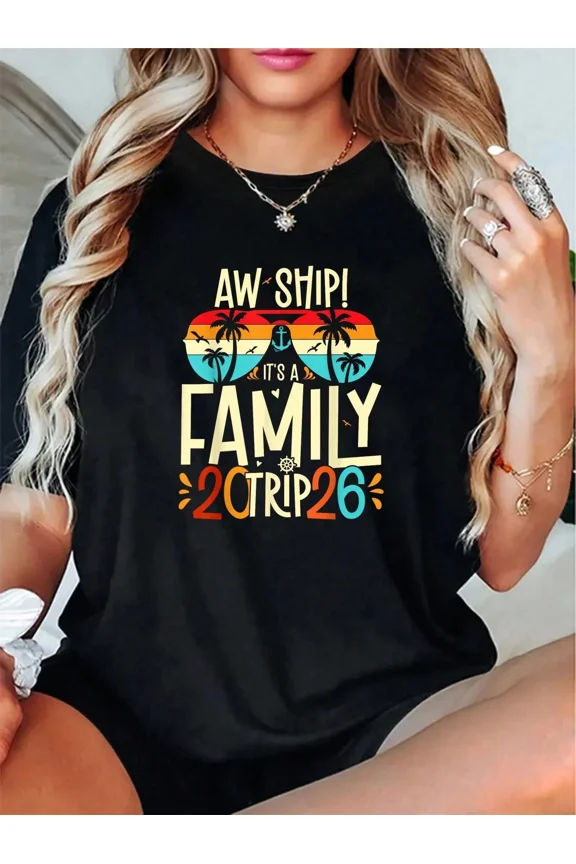 Aw Ship It's A Family Trip 2026 Matching Vacation T-Shirt Nautical Cruise Tee for Men and Women