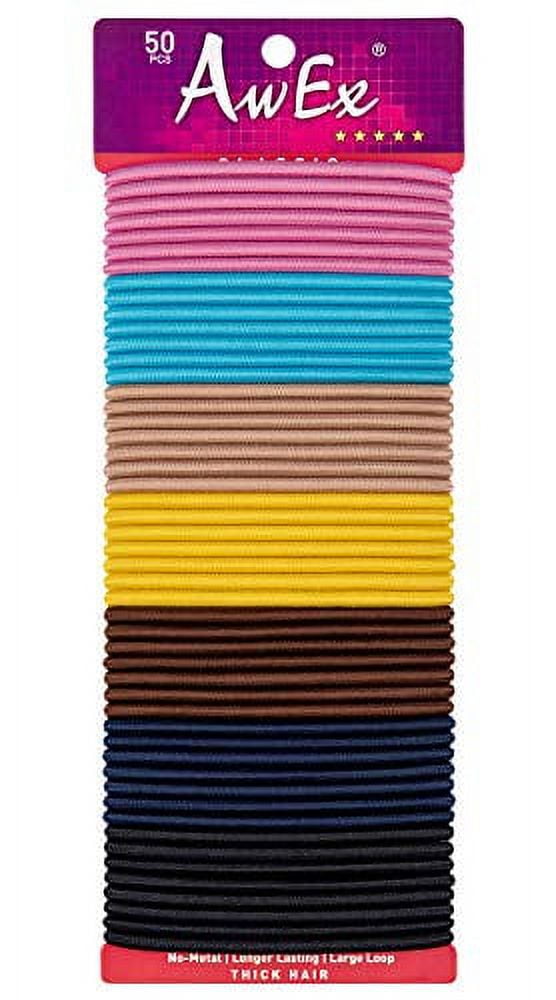 AwEx LARGE Hair Ties for Thick Hair50 PCS,Mixed Colors,4 mm(0.16 Inch