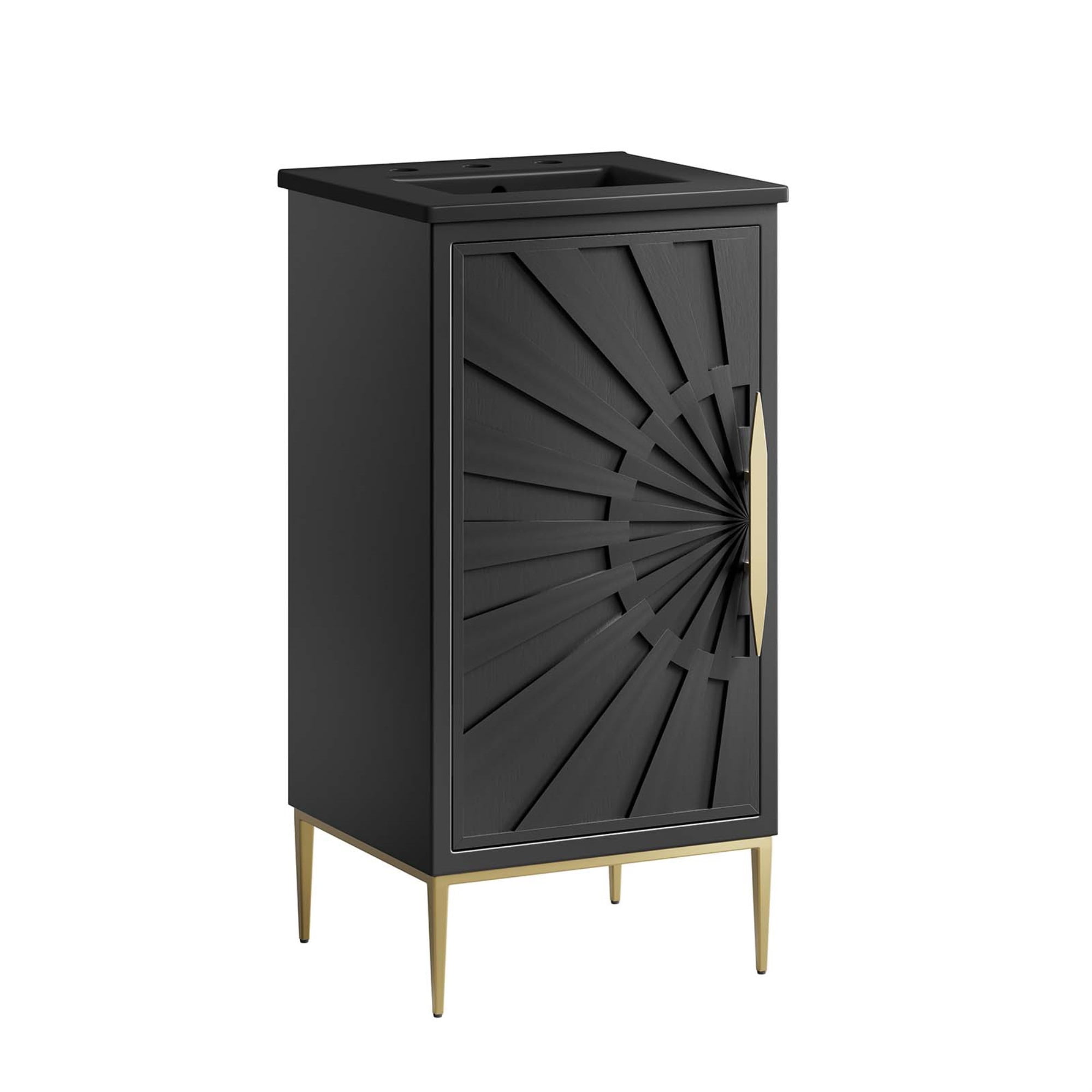 Black Solid Wood and MDF Single Bathroom Vanity Cabinet with Gold Base