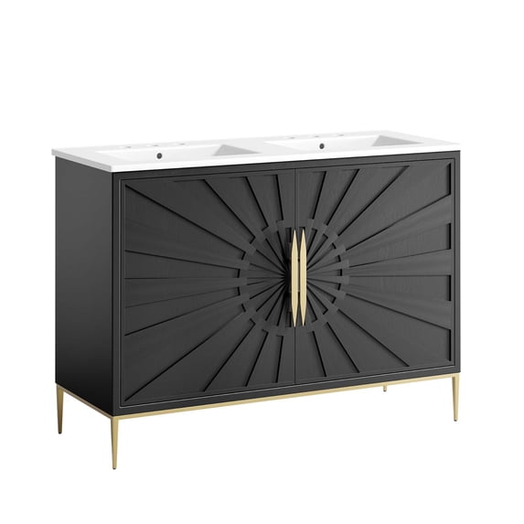 Awaken 48" Double Sink Bathroom Vanity - Modern Design, Solid Wood, Gold Base