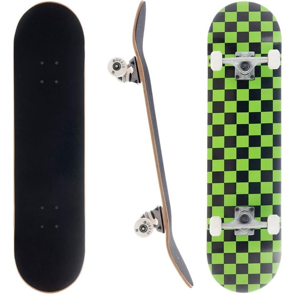Awaken 8" Complete Skateboard (Green Checkerboard)