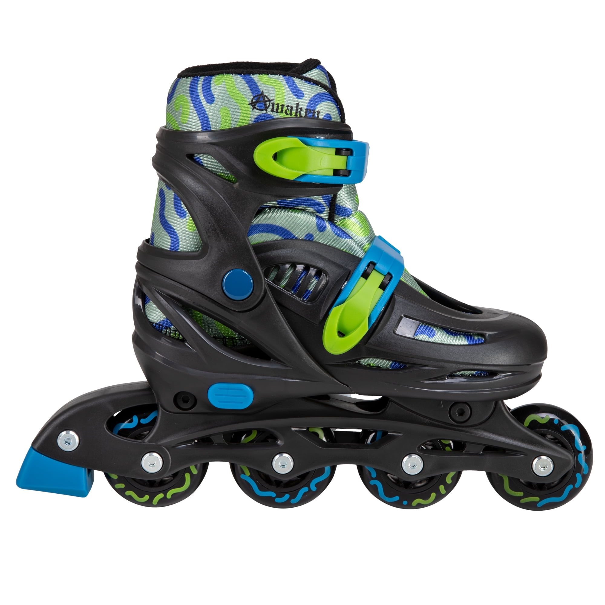 Awaken Adjustable Size Inline Roller Skates Kids Youth Boys Girls Youth (Blue/Green, Kids 7- Kids 9)