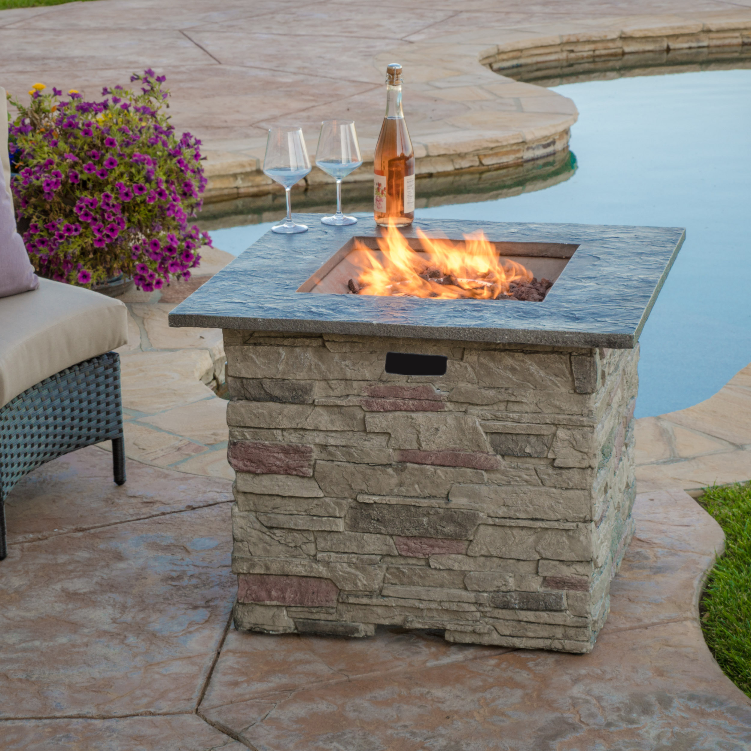 Awalua 32" Square MGO Fire Pit with Grey Top - 40,000 BTU, Natural Stone - image 1 of 7