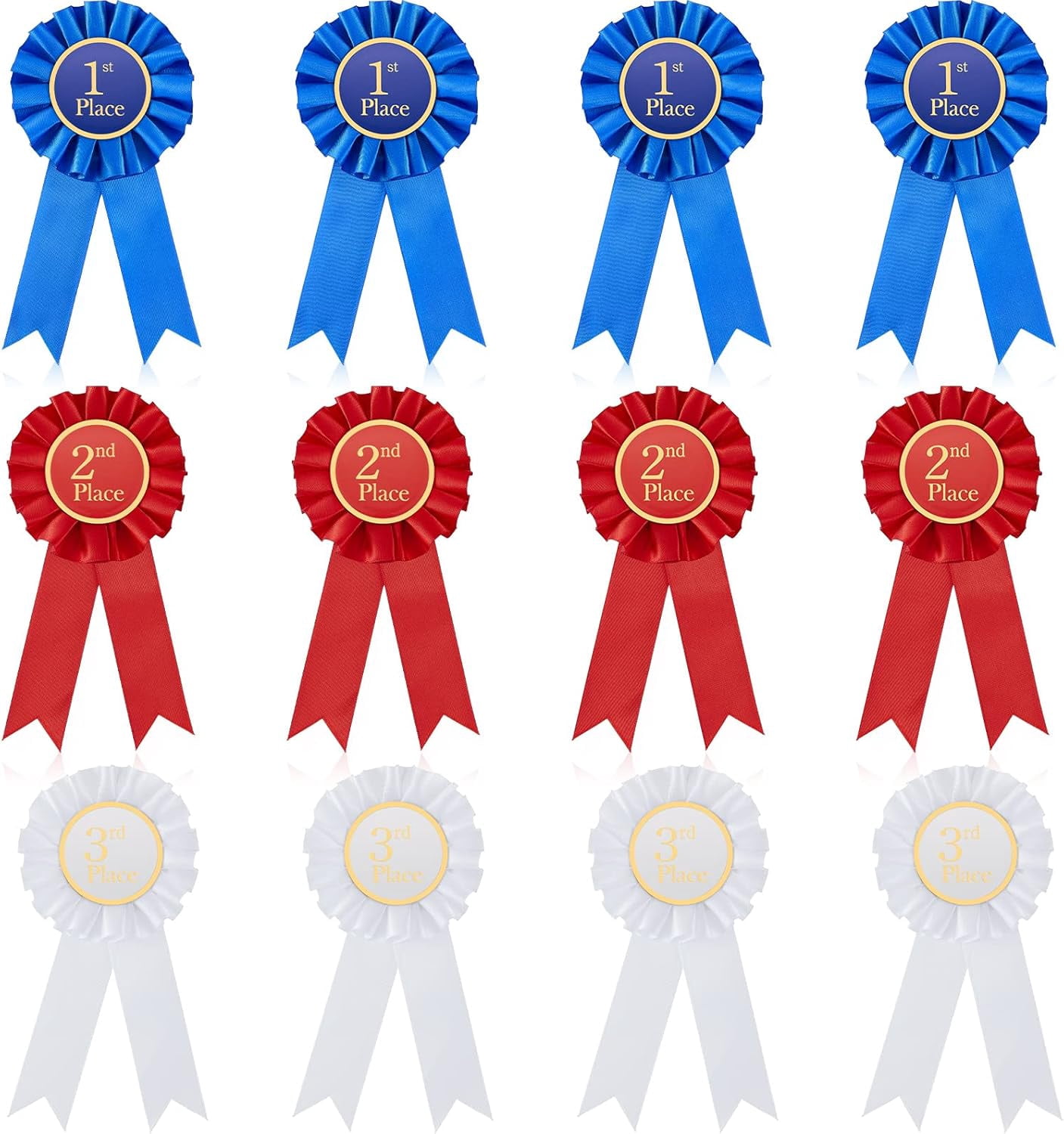 Award Ribbon Rosette Set Satin Participation Ribbon Honorable Awards Badge Blue Red and White Prizes 1st 2nd 3rd Place Medals for Classroom Prize Science Fair Talent Show(12 Pcs)