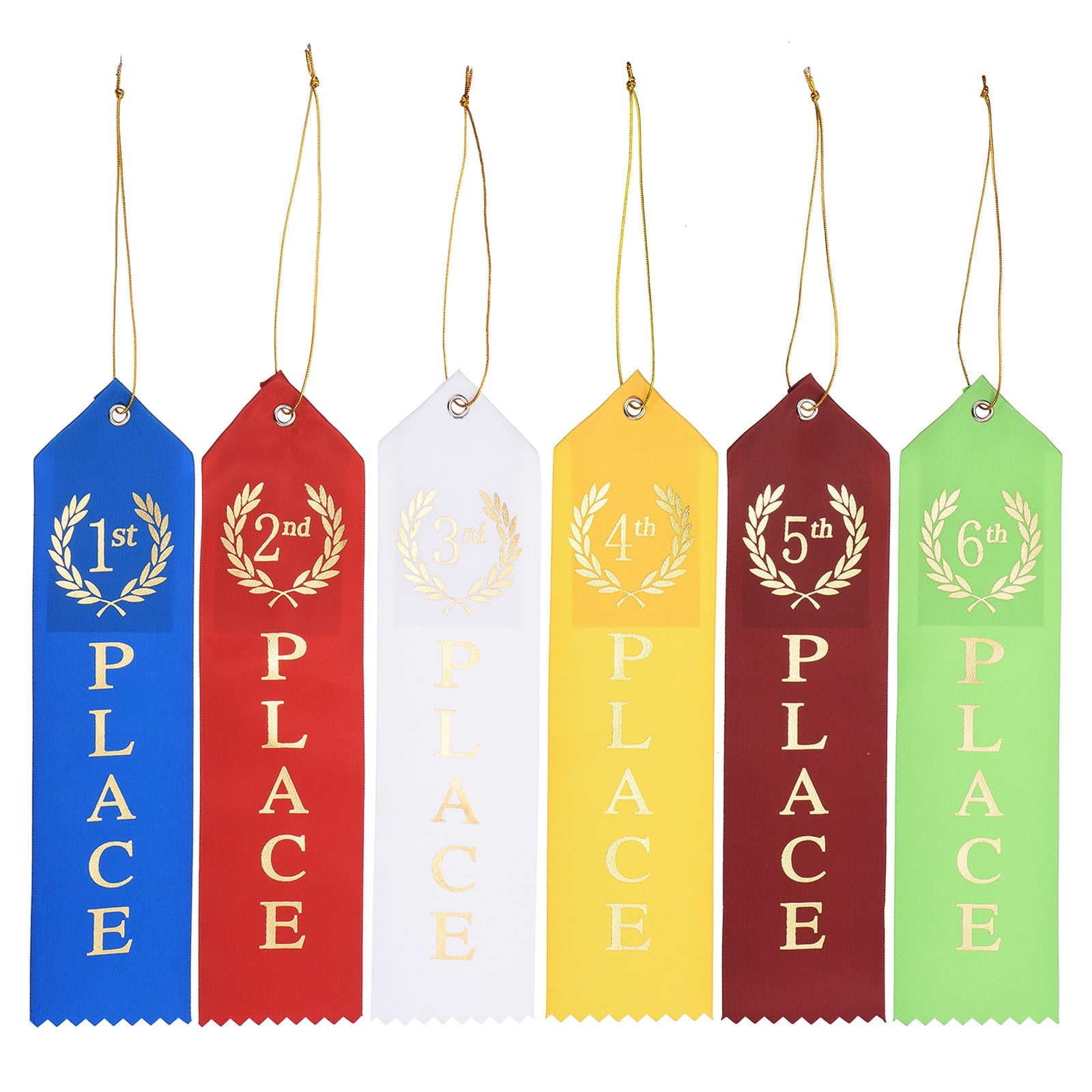 Award Ribbons,1st 2nd 3rd 4th 5th 6th Place Prize Medal Ribbon with Event Card & Rope, Multicolor 54 Pcs