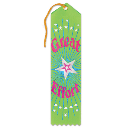 Beistle 2"" x 8"" Great Effort Award Ribbon; Neon Green 9/Pack AR010