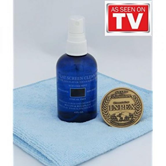 Award Winning 4oz Bottle of Flat Screen Clean + a FREE 16x16 Microfiber Towel / Screen Cleaner / Touch Screen Cleaner / Flat Screen Cleaner / Curved TV Cleaner / Wearable Cleaner