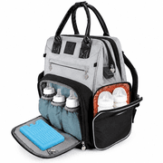 JustBaby Luv Backpack Diaper Bags with Changing Station and USB Warming Pockets, Grey