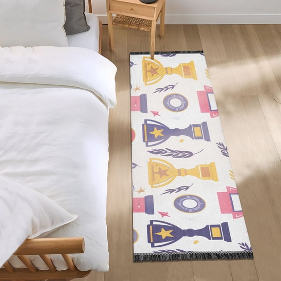 Awards and Leaves Bedside Runner Rug 2'x 6' Non Slip Carpet Floor Mat Area Rug