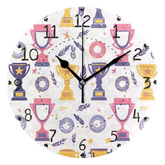 Awards and Leaves Round Wall Clock Silent Analog Battery Operated Black Pointer Home Decor 9.84" Diameter