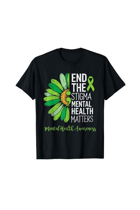Awareness Green Flower Ribbon T-Shirt for Ending Mental Health Stigma
