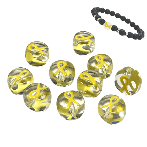 Awareness Ribbon Beads, Endometriosis Suicide Prevention Support Troop Cancer Beads For Jewelry Making, Glass Beads 10mm, DIY Bracelet Supplies, Gift For Beader, Yellow, 10 pcs
