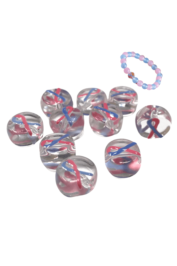 Awareness Ribbon Beads, Miscarriage Beads For Jewelry Making, Glass Beads 10mm, DIY Bracelet Supplies, Gift For Beader, Pink Blue, 10 pcs