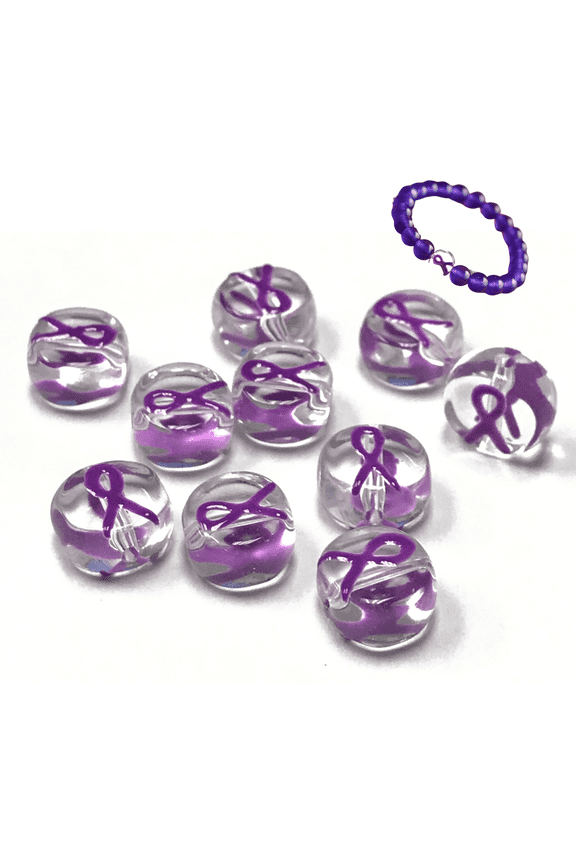 Awareness Ribbon Beads, Pancreatic Epilepsy Cancer Glass Beads for Jewelry Making, 10mm, Purple, 10 Pcs