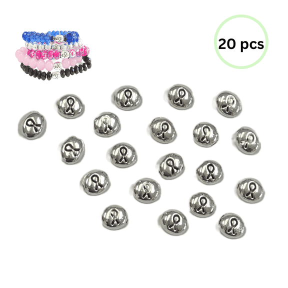 Awareness Ribbon Beads, Silver Oval Beads for Jewelry Making, DIY Bracelet Supplies, Gift for Beader, 6mm, 20 Pcs