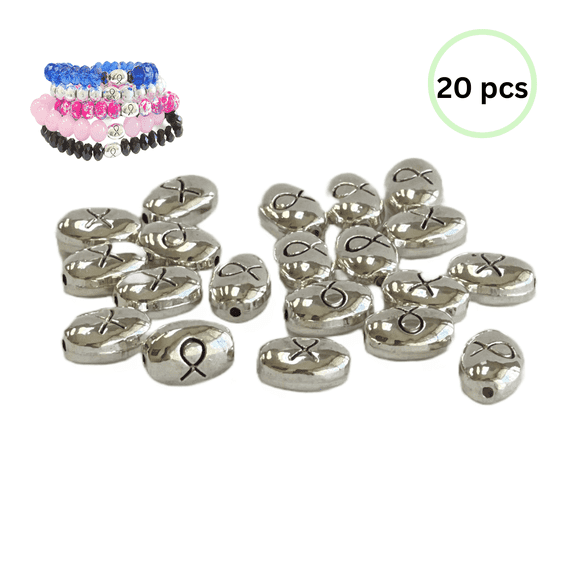 Awareness Ribbon Beads, Silver Oval Beads for Jewelry Making, DIY Bracelet Supplies, Gift for Beader, 7x10mm, 20 Pcs