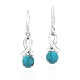 thumbnail image 1 of Awareness Ribbon Blue Turquoise Inlay Sterling Silver Dangle Earrings, 1 of 5