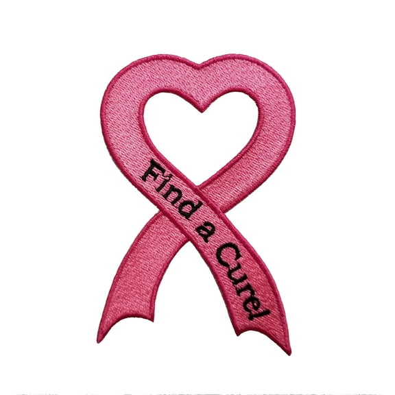 Awareness Ribbon Breast Cancer Find a Cure Embroidered Sew/Iron On Patch 3.5" x 2.25"