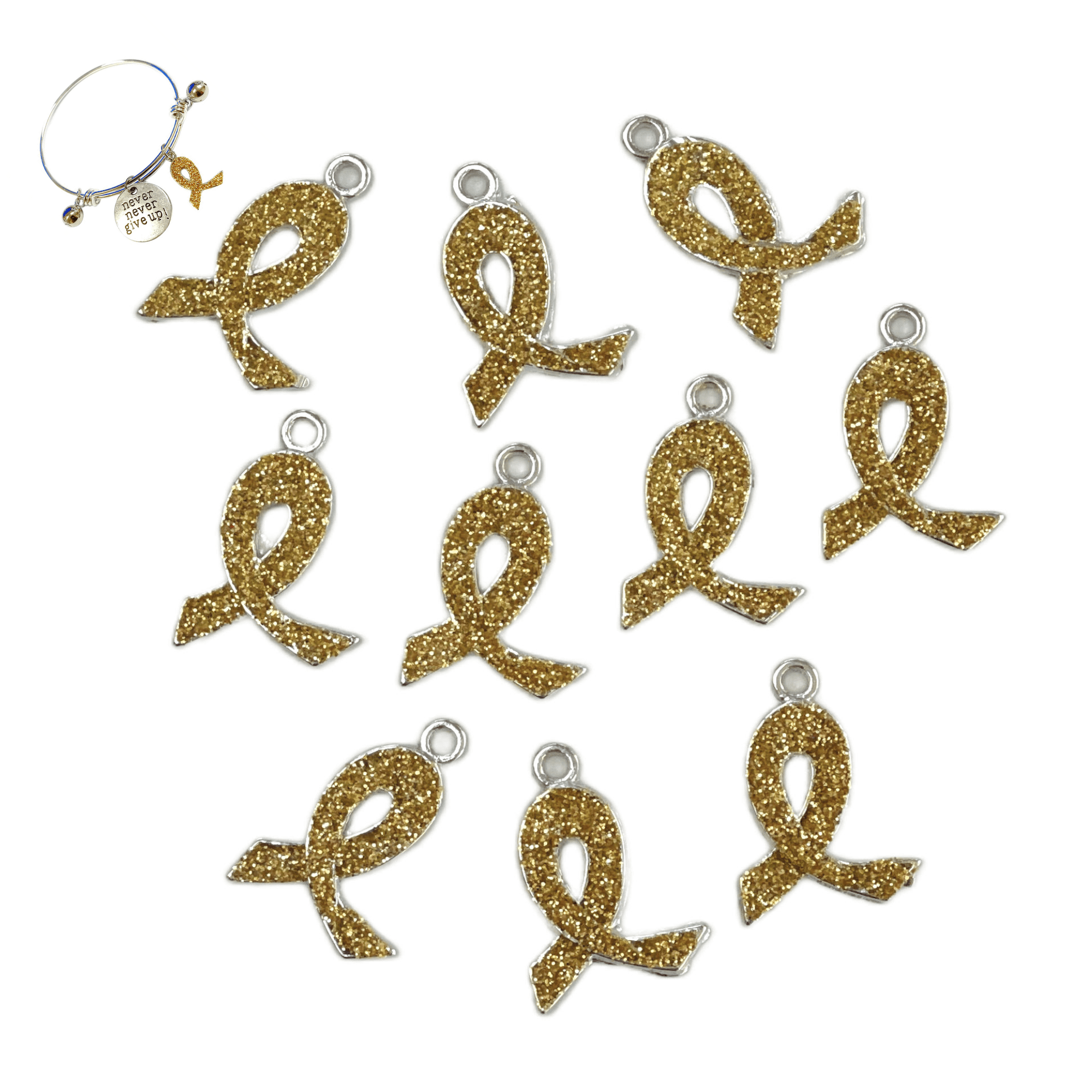 Awareness Ribbon Charms For Jewelry Making, Gold Childhood Cancer