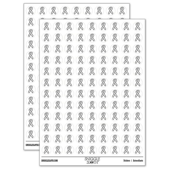 Awareness Ribbon Outline 200+ Round Stickers - White - Matte Finish - 0.50" Size