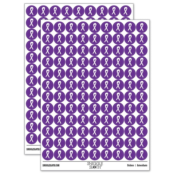 Awareness Ribbon Sketch 200+ Round Stickers - Purple - Gloss Finish - 0.50" Size