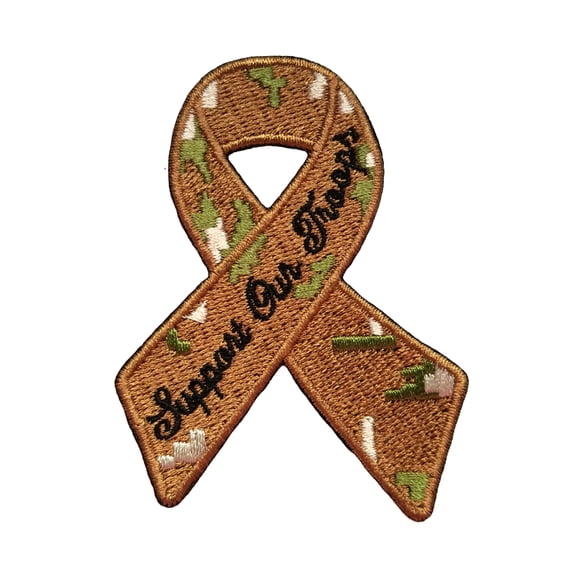 Awareness Ribbon Support Our Troops Camo Embroidered Sew/Iron On Patch 3" x 2.12"