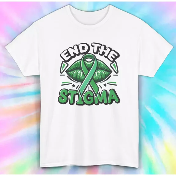Awareness Ribbon T-Shirt End The Stigma Green Lips Design Unisex Tee
