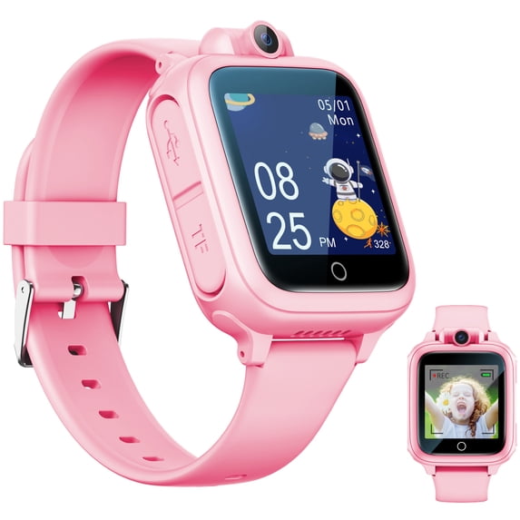 Kids Smart Watch with 90° Rotatable Camera, 26 Educational Games, Music Player, No App Required, Smartwatch for Boys and Girls Ages 5-12, Pink
