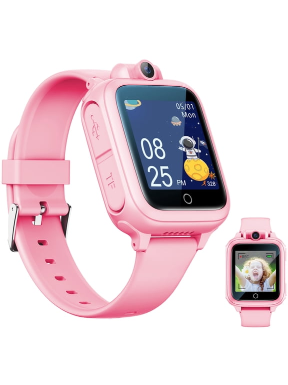 Kids Smart Watch with 90° Rotatable Camera, 26 Educational Games, Music Player, No App Required, Smartwatch for Boys and Girls Ages 5-12, Pink