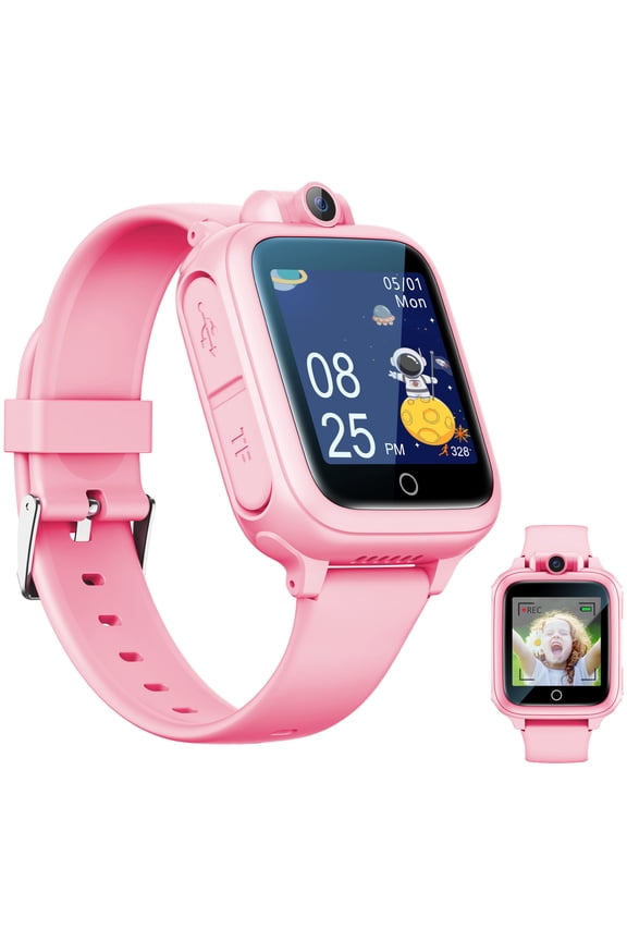 Kids Smart Watch with 90° Rotatable Camera, 26 Educational Games, Music Player, No App Required, Smartwatch for Boys and Girls Ages 5-12, Pink