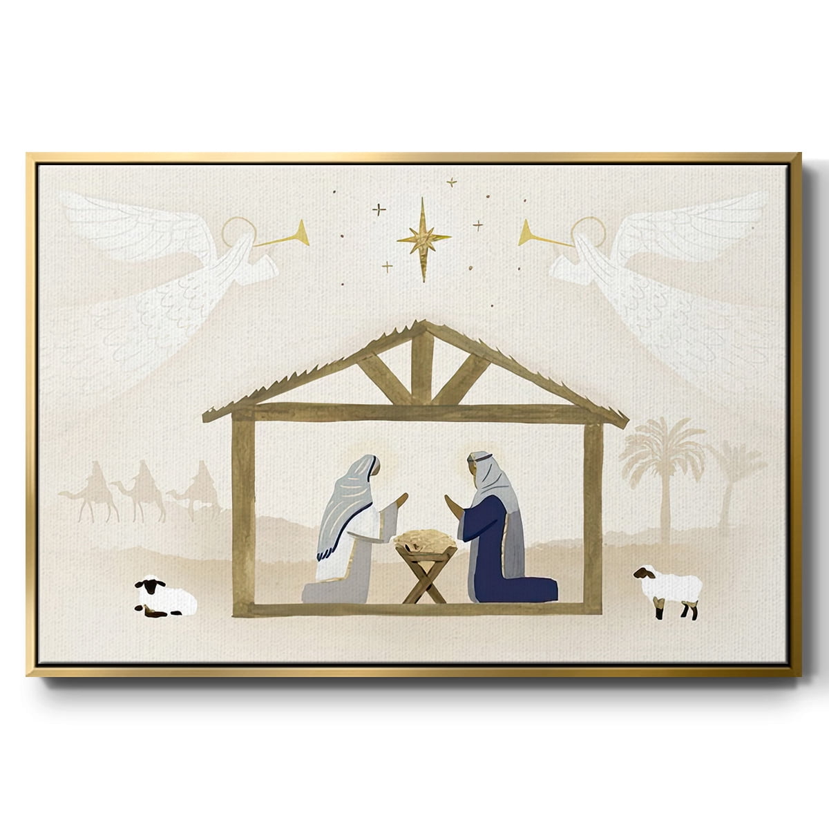 Away in a Manger Collection A - Framed Gallery Wrapped Holiday Canvas - 17 x 25 - Gold Frame