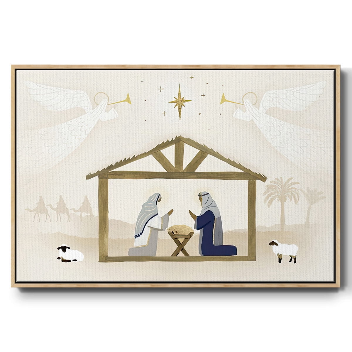 Away in a Manger Collection A - Framed Gallery Wrapped Holiday Canvas - 17 x 25 - Natural Wood Frame