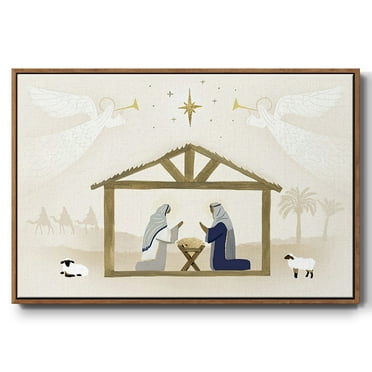 Away in a Manger Collection A - Framed Gallery Wrapped Holiday Canvas - 17 x 25 - Rosewood Frame