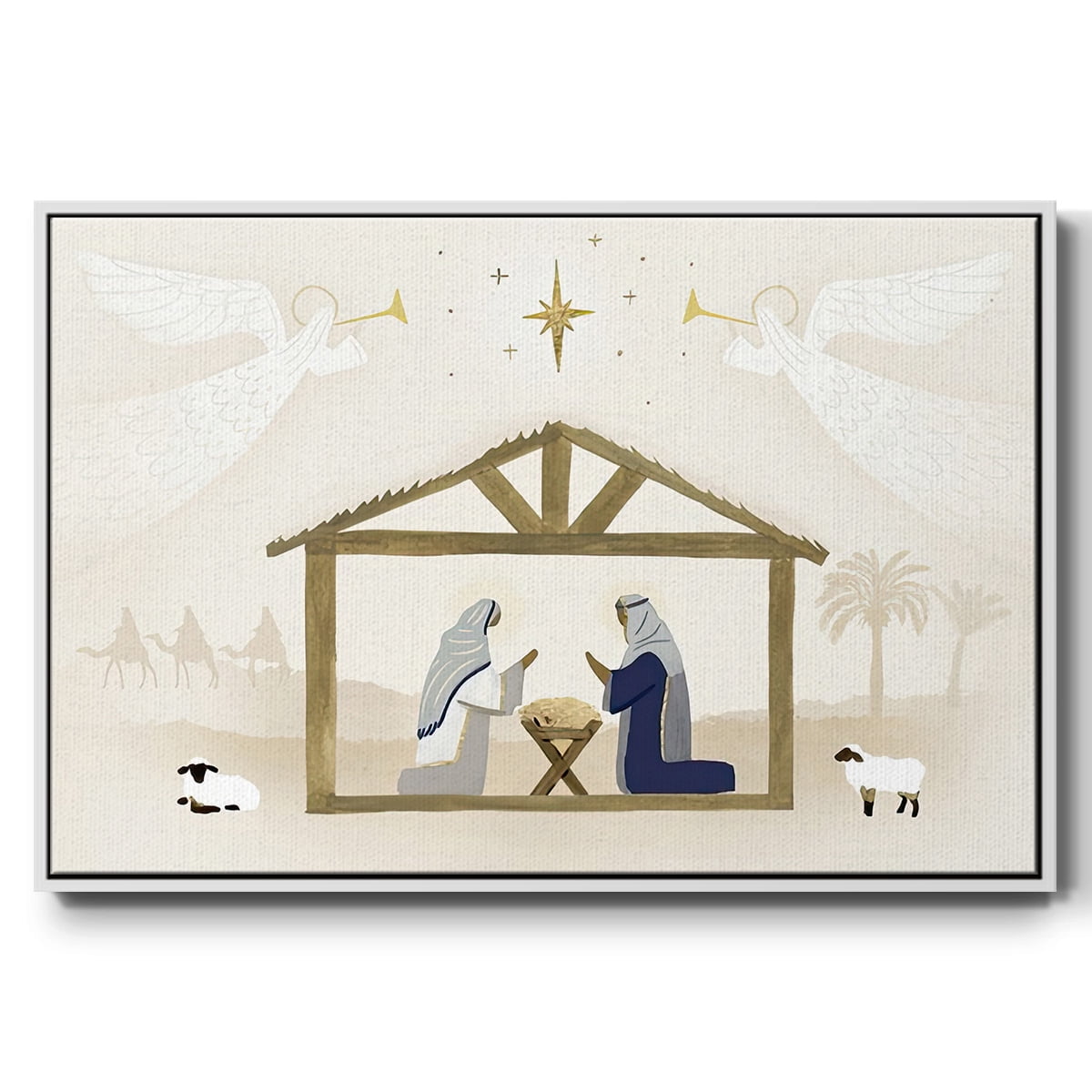 Away in a Manger Collection A - Framed Gallery Wrapped Holiday Canvas - 17 x 25 - White Frame