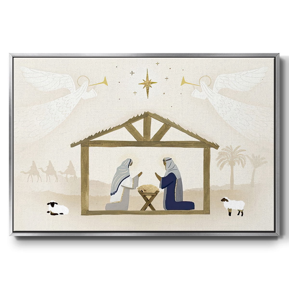Away in a Manger Collection A - Framed Gallery Wrapped Holiday Canvas - 27 x 41 - Silver Frame